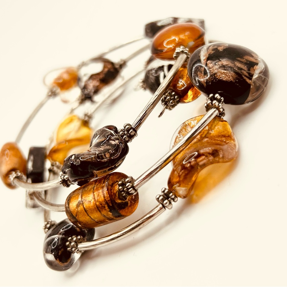 Artisan glass beads chunky festival bracelet: artsy boho gypsy earthy tribal